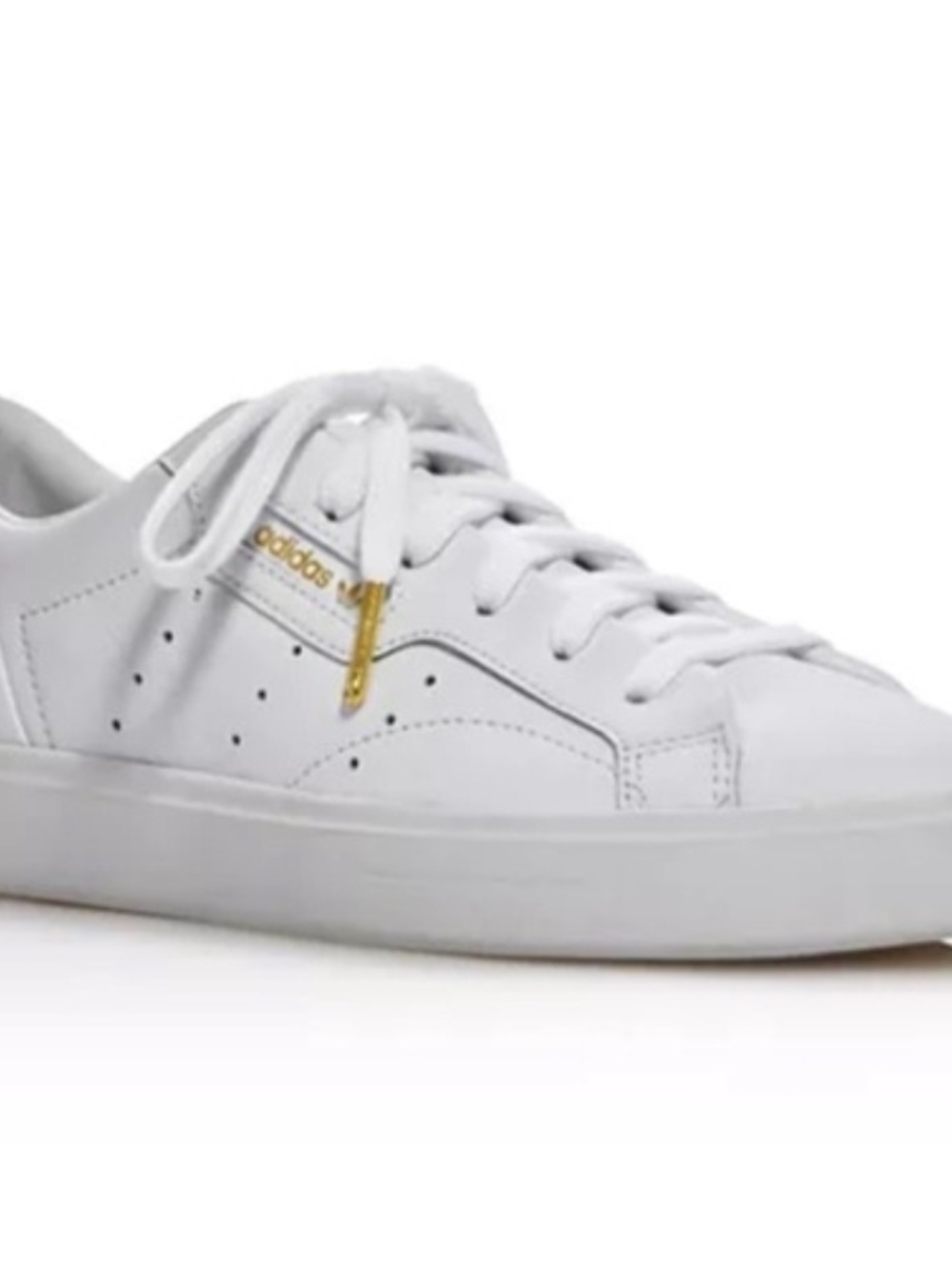 Adidas SLEEK Cloud White Leather Chunky Sneaker with Gold Accents, Size 9.5